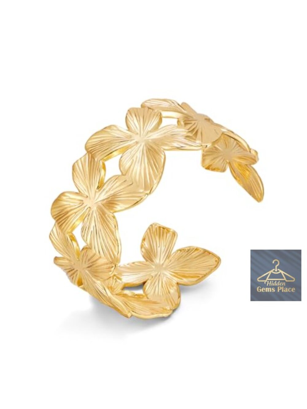Adjustable Gold Hollow Flower Cuff Bracelet Women